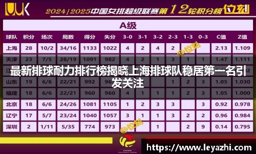 最新排球耐力排行榜揭晓上海排球队稳居第一名引发关注